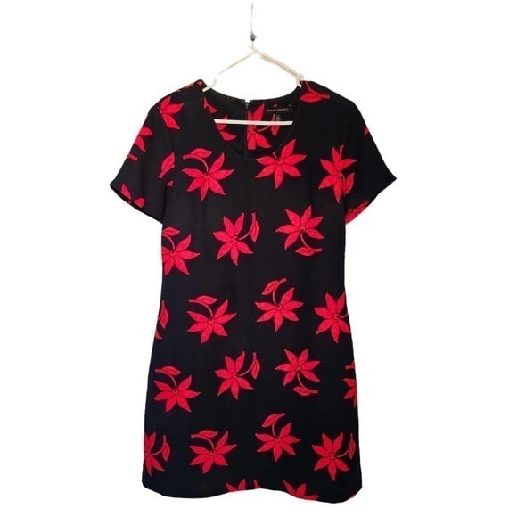 Banana Republic Navy Dress with Red Flowers Sz 12p - Picture 1 of 6